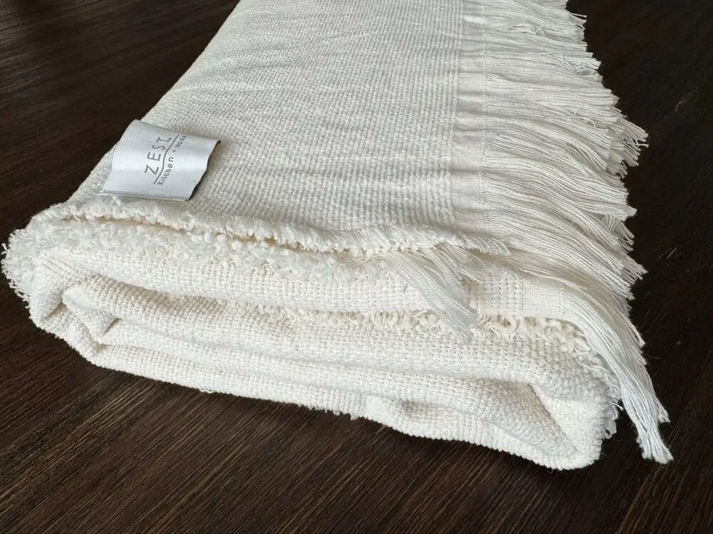 Zest Cream Cotton Throw Blanket Lightweight Neutral Soft Woven Yoga Travel Car